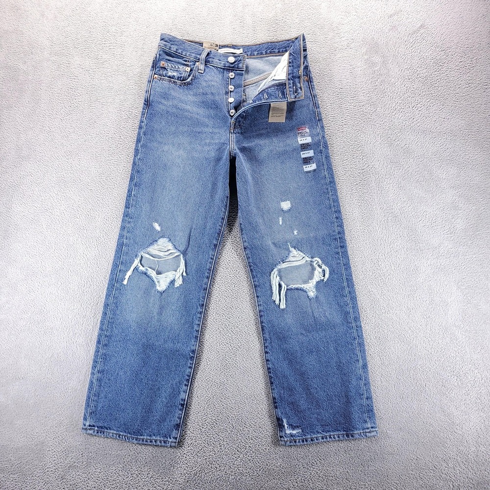 Levis Jeans Womens 28 Blue Ribcage Straight Ankle Button Fly Distressed